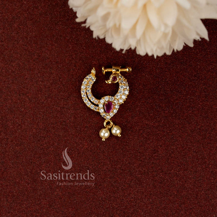 Elegant American Diamond gold plated non-piercing nose jewellery for women - Sasitrends