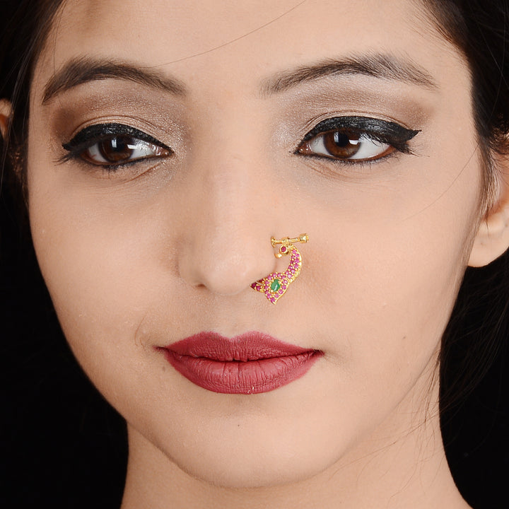 Elegant peacock Nath with sparkling American Diamond and gemstone accents - Sasitrends