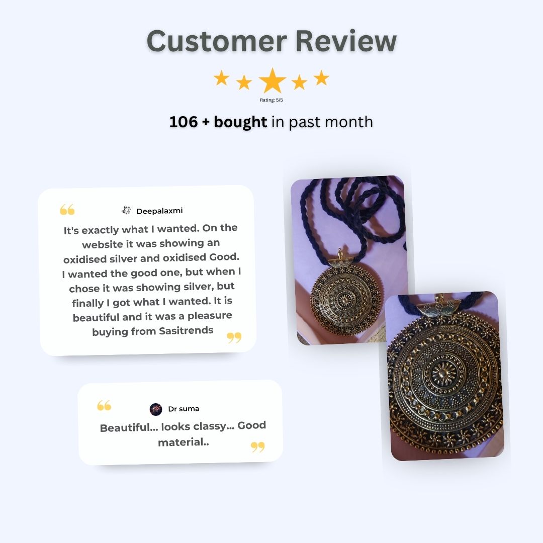 Customer review image showcasing an oxidized necklace set suitable for party wear, office wear, and casual ethnic looks - Sasitrends.