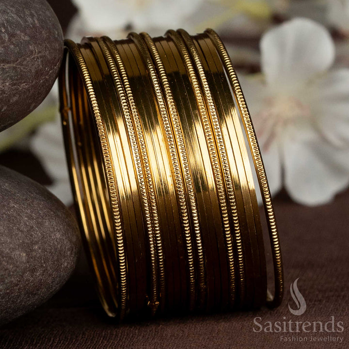 Modern traditional oxidised Gold finish bangles set crafted with simple elegance, ideal for casual, festive, and daily ethnic jewellery looks that blend heritage beauty with contemporary fashion by Sasitrends