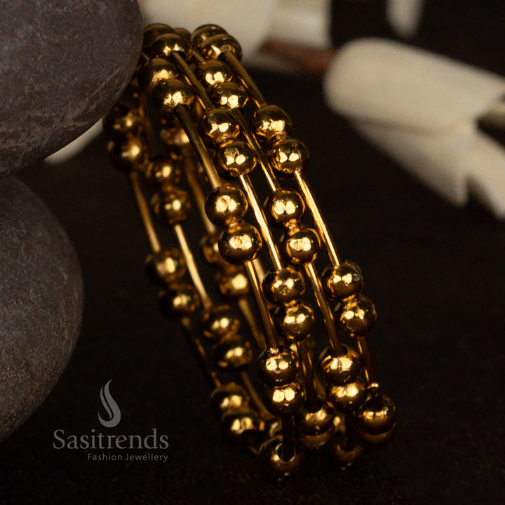 Oxidised Antique Gold Plated Bangles with Large Round Beads – Sasitrends SKU 1090