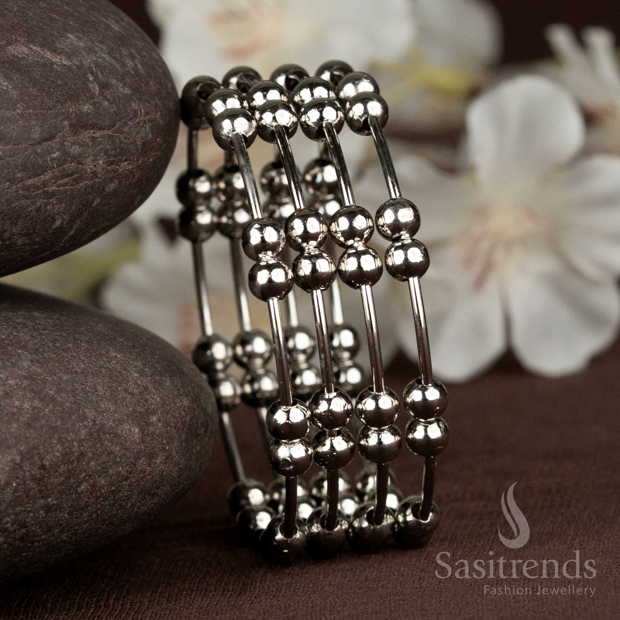 Oxidised Antique silver Plated Bangles with Large Round Beads – Sasitrends SKU 1090