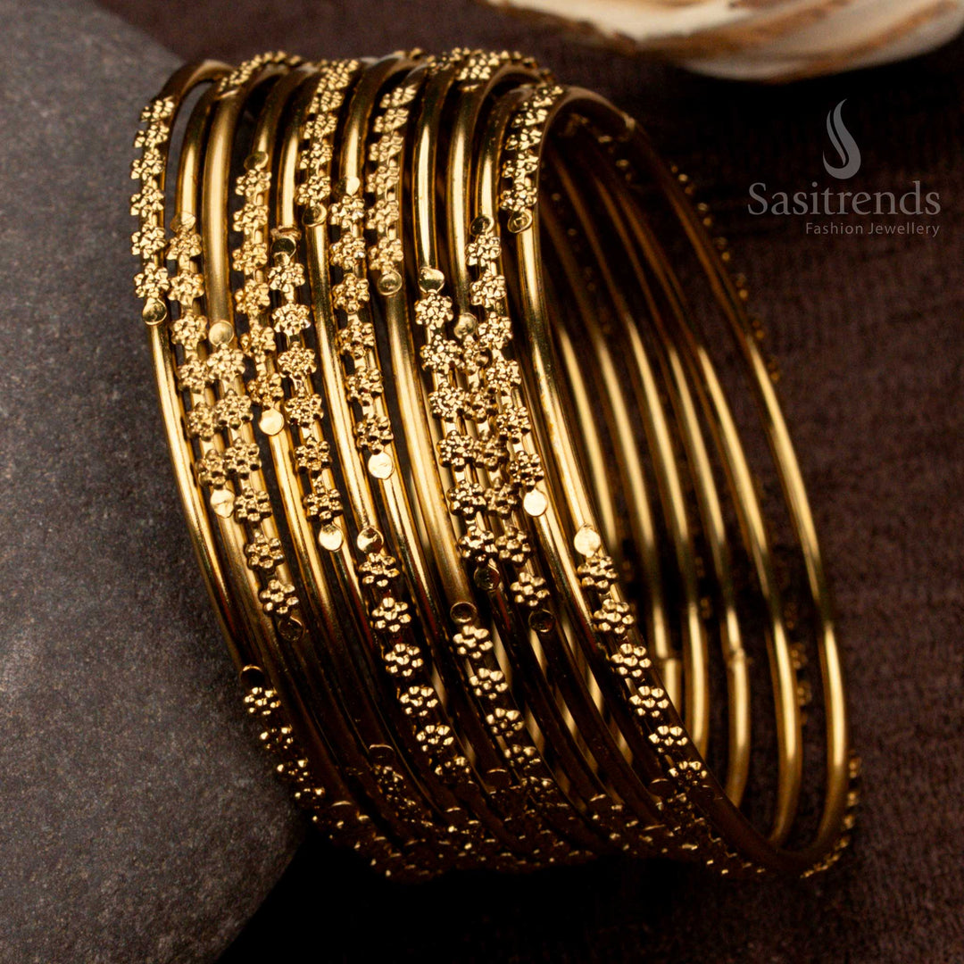 Oxidised Antique Flower Bangles Set of 12 – Traditional & Festive Wear - Sasitrends