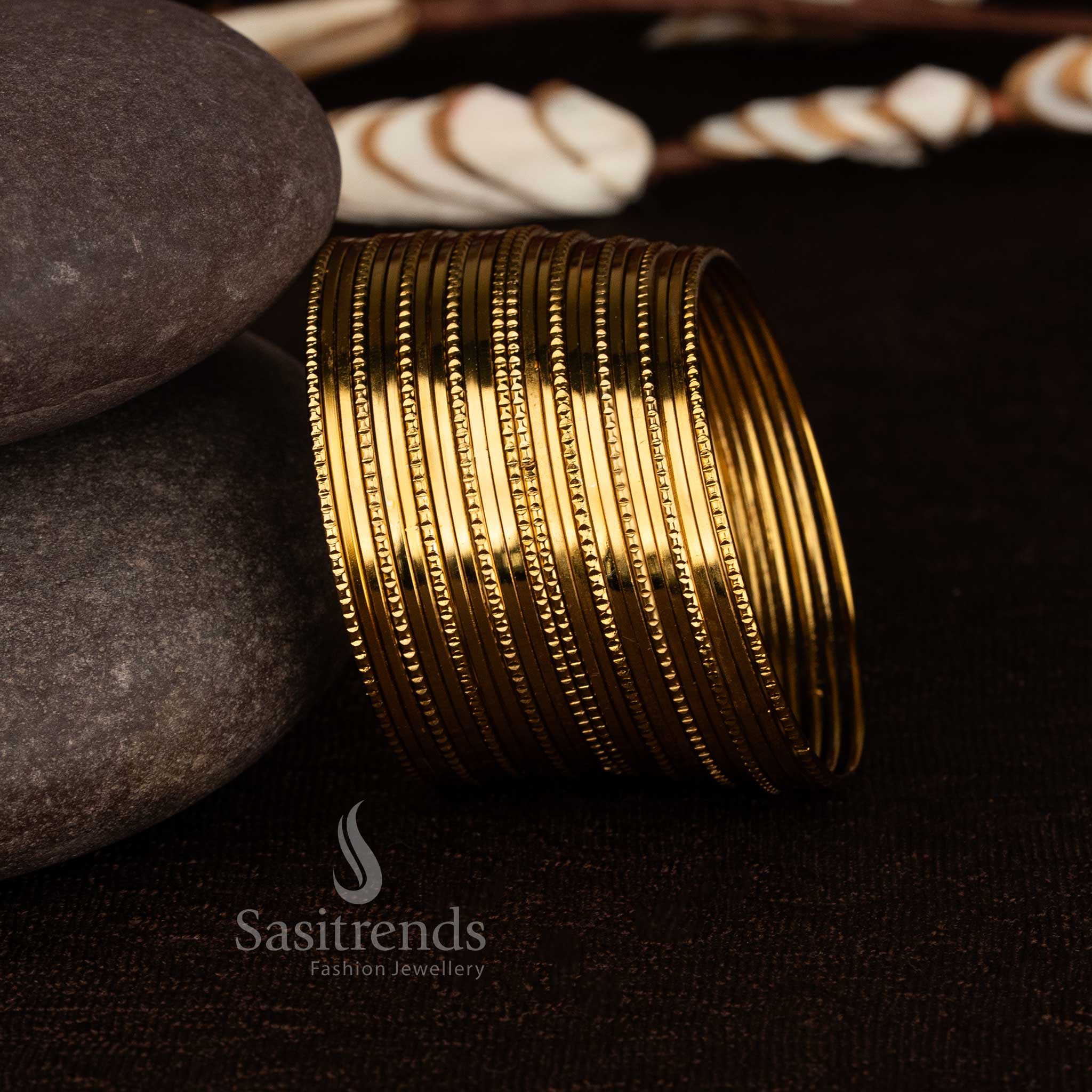 captivating traditional oxidised antique gold plated geometric bangles for women sasitrends