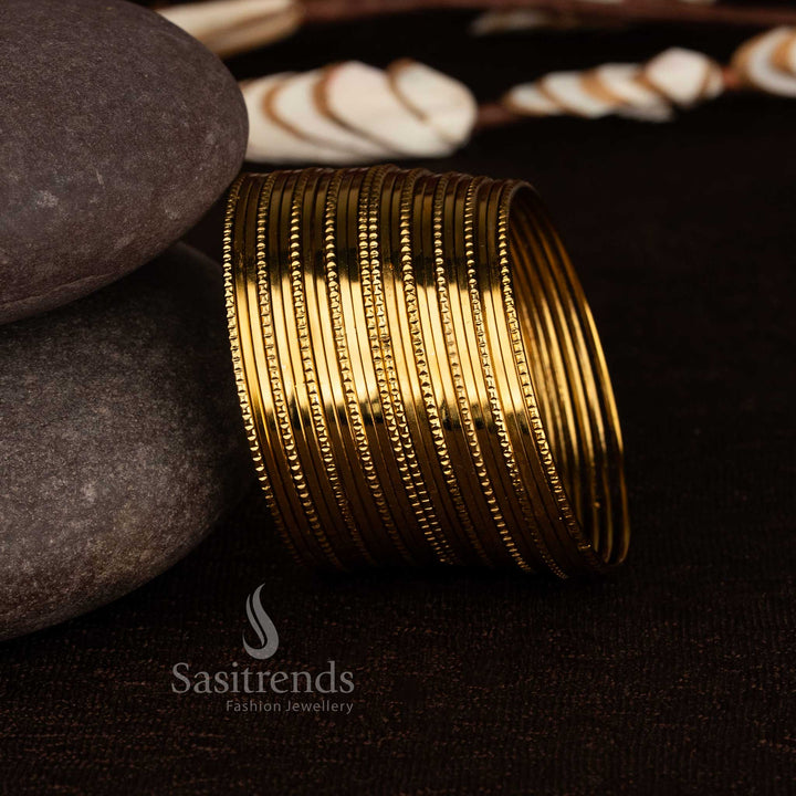 Captivating Traditional Oxidised Antique Gold Plated Geometric Embossed Bangles - Sasitrends