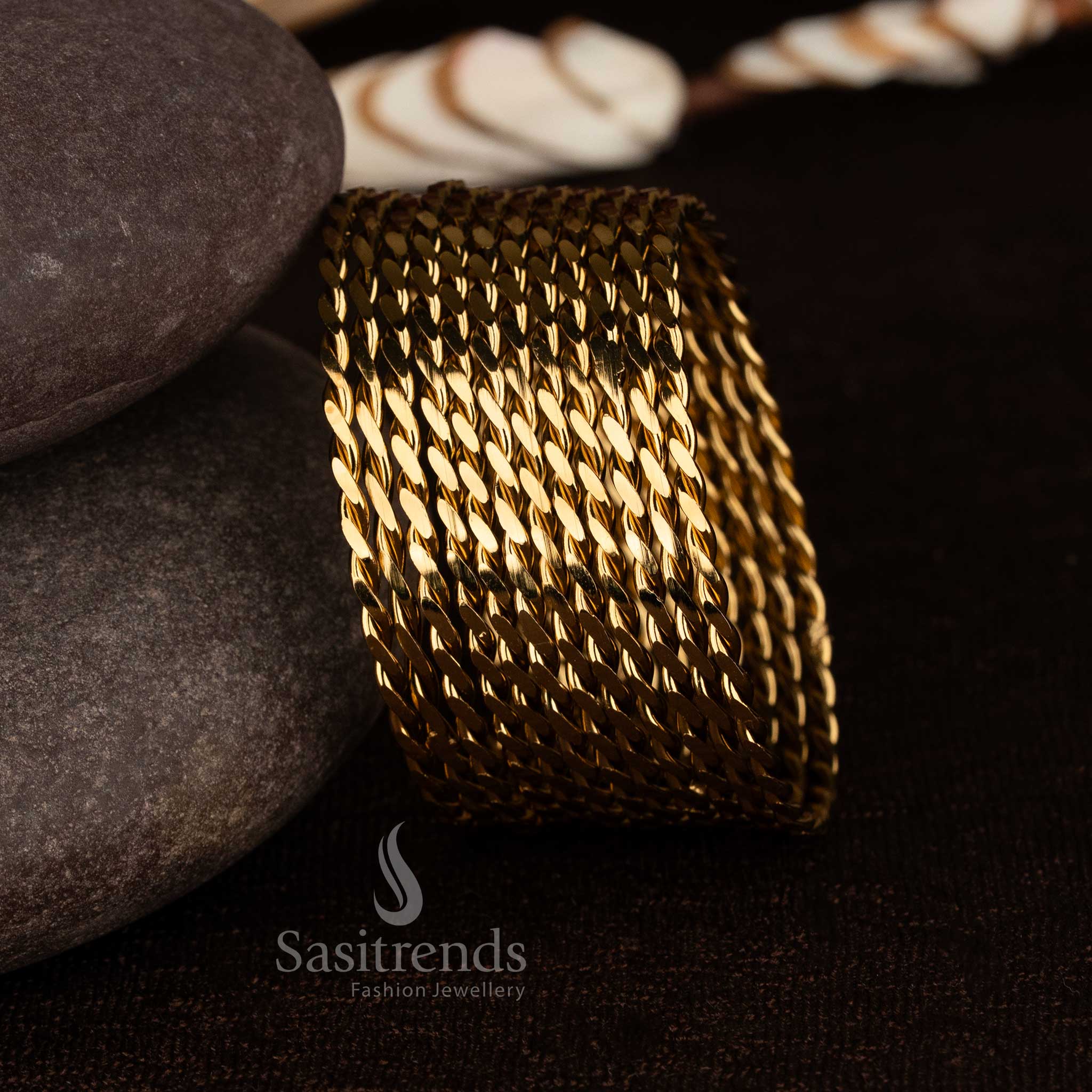Stunning oxidised antique gold plated mesh bangles for women sasitrends