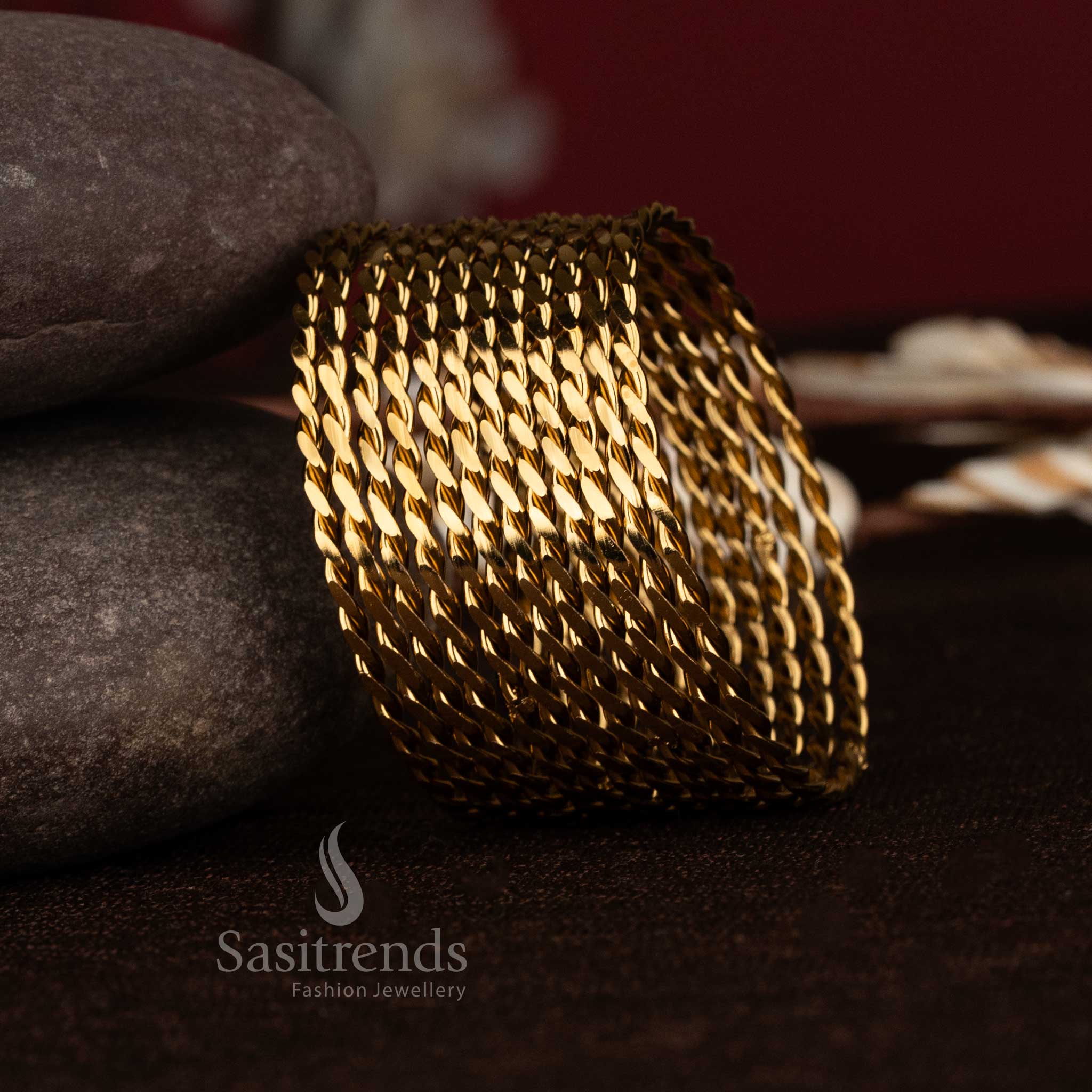 Stunning traditional oxidised antique gold plated mesh bangles for women sasitrends