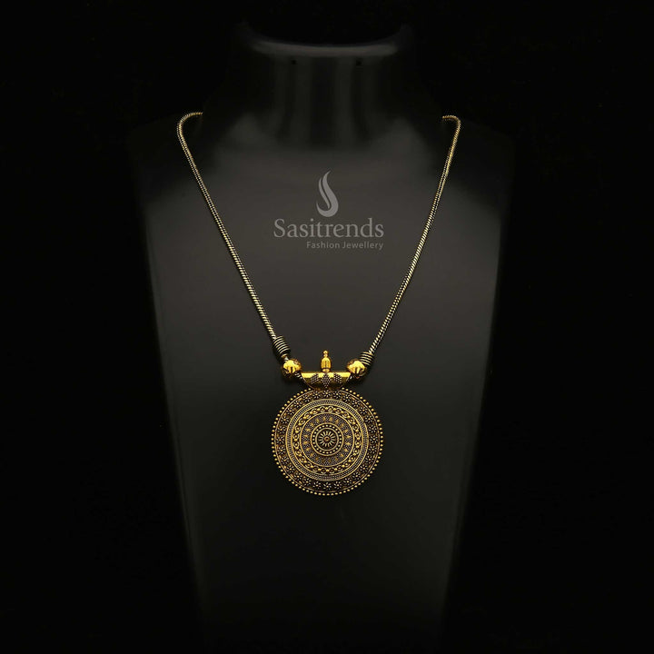 Royal Roopasi necklace in antique gold plating with an elegant chakra motif pendant – a classic traditional jewellery addition for cultural style and heritage-inspired ensembles – Sasitrends