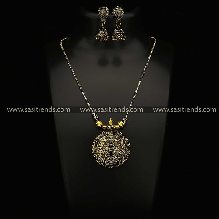 Roopasi Antique Gold Set with Small Chakra Pendant and Jhumka Earrings Jewellery Set Navarathiri Special