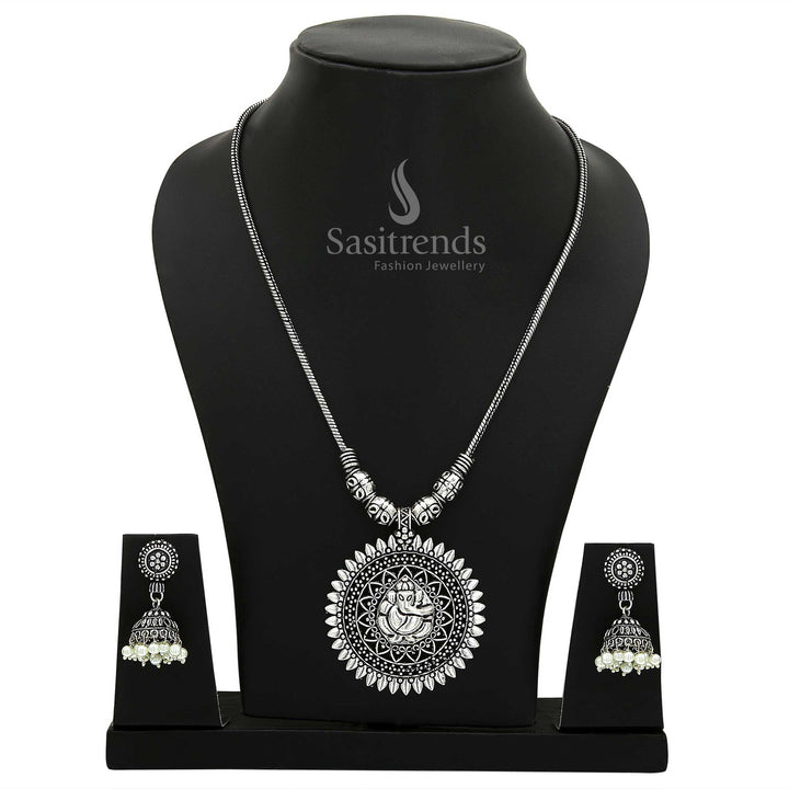 Latest Oxidised Silver Look Jhumka Necklace Jewellery Set Online - Sasitrends