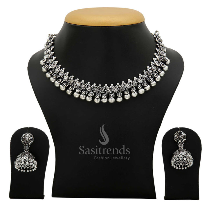 Taralini Oxidised Ball Necklace and Jhumka Earrings Jewellery Set - Sasitrends