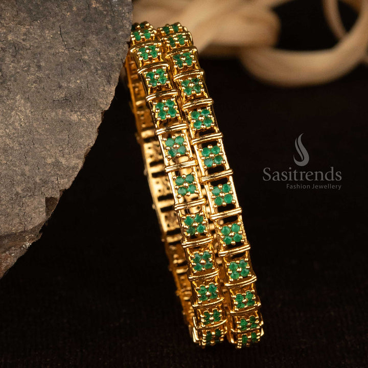 Gorgeous 24K pure micro gold plated Green Bangles with beautiful  perfect for traditional attire - Sasitrends