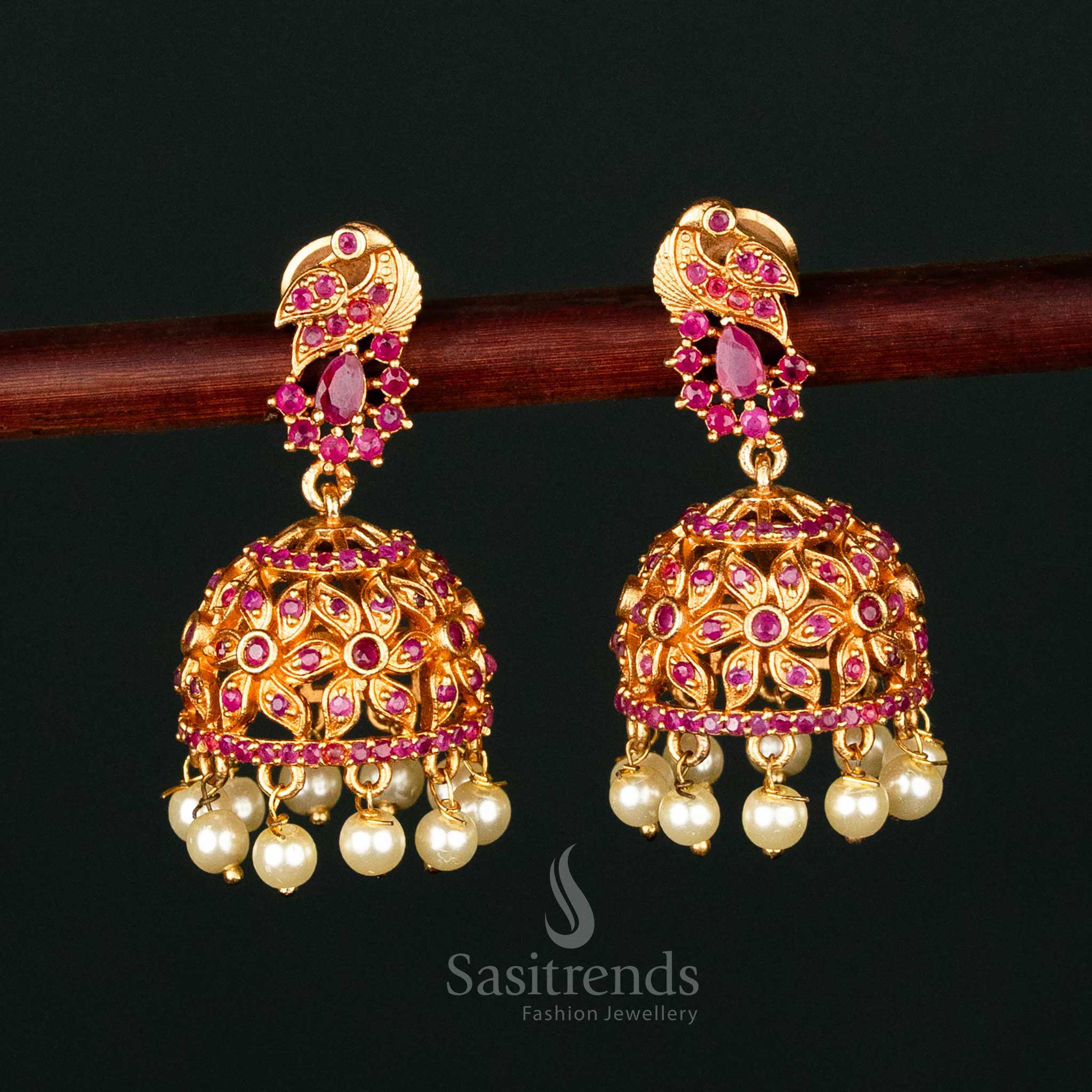 Micro Gold plated AD Ruby earrings - Sasitrends