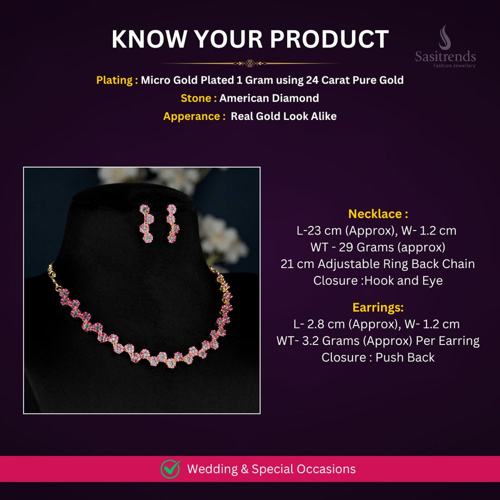 American Diamond Micro gold plated Necklace jewellery set Measurement Image - Sasitrends 
