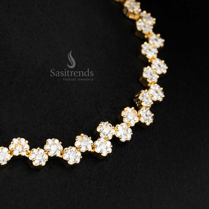 American Diamond floral necklace set with earrings - Sasitrends