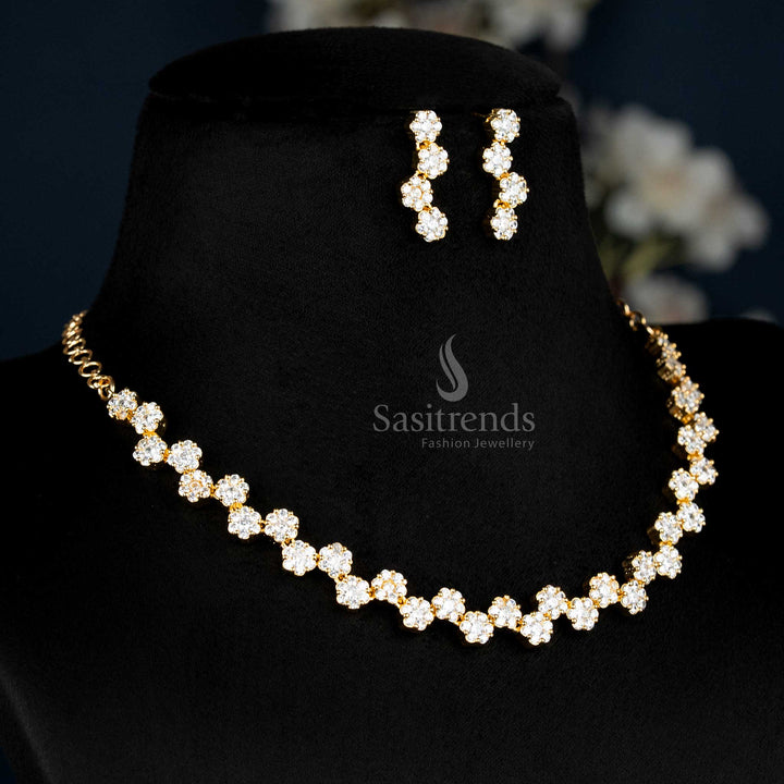 American Diamond floral necklace set with earrings - Sasitrends