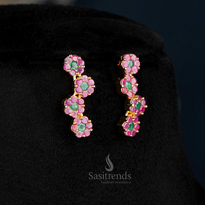 Zigzag pattern pink green stone jewelry set