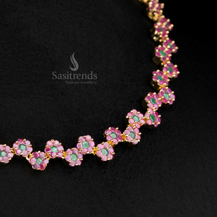 Zigzag pattern pink green stone jewelry set