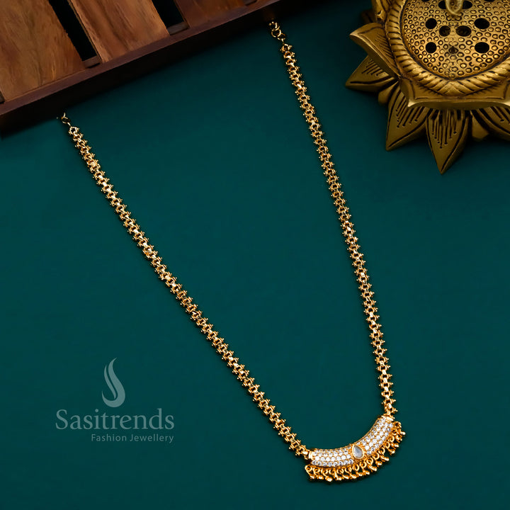 Classic Gajiri Micro Gold Necklace With White AD Stones and Pendant – A Refined Lustre Traditional Jewellery Ensemble Designed for Ethnic Elegance and Saree Pairings by Sasitrends
