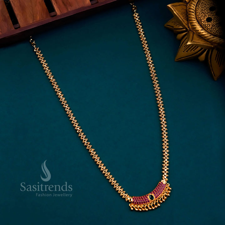 Traditional Micro Gold Plated Long Gajiri Necklace with Pendant and AD Stones - Sasitrends