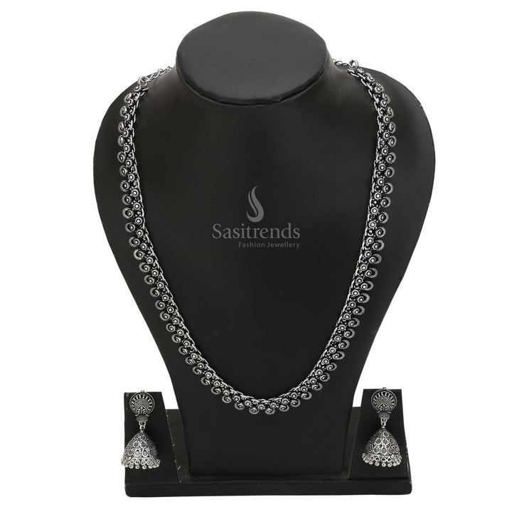 Assorted Collection of Oxidised Long Haram Necklace and Jhumka Earrings Jewellery Set