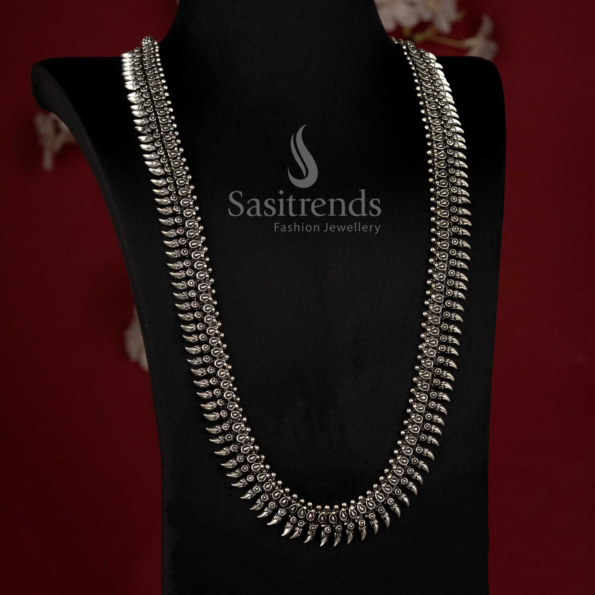 Elegant Boho Oxidised Silver Short Choker Necklace with Tribal Motifs and Beaded Fringe for Festive Wear - Sasitrends