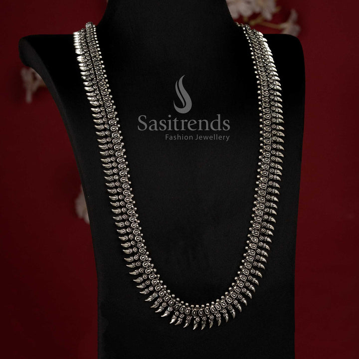 Elegant Boho Oxidised Silver Short Choker Necklace with Tribal Motifs and Beaded Fringe for Festive Wear - Sasitrends