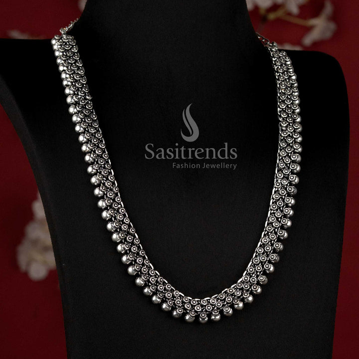 Ethnic Oxidised Silver Collar Choker Necklace with Textured Bead Fringe and Traditional Indian Detailing for Women - Sasitrends