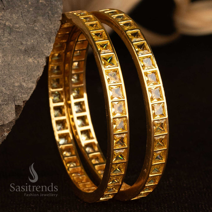 Designer square lemon AD bangles, micro gold-polished with a luxurious shine, a trendy traditional jewellery piece - Sasitrends