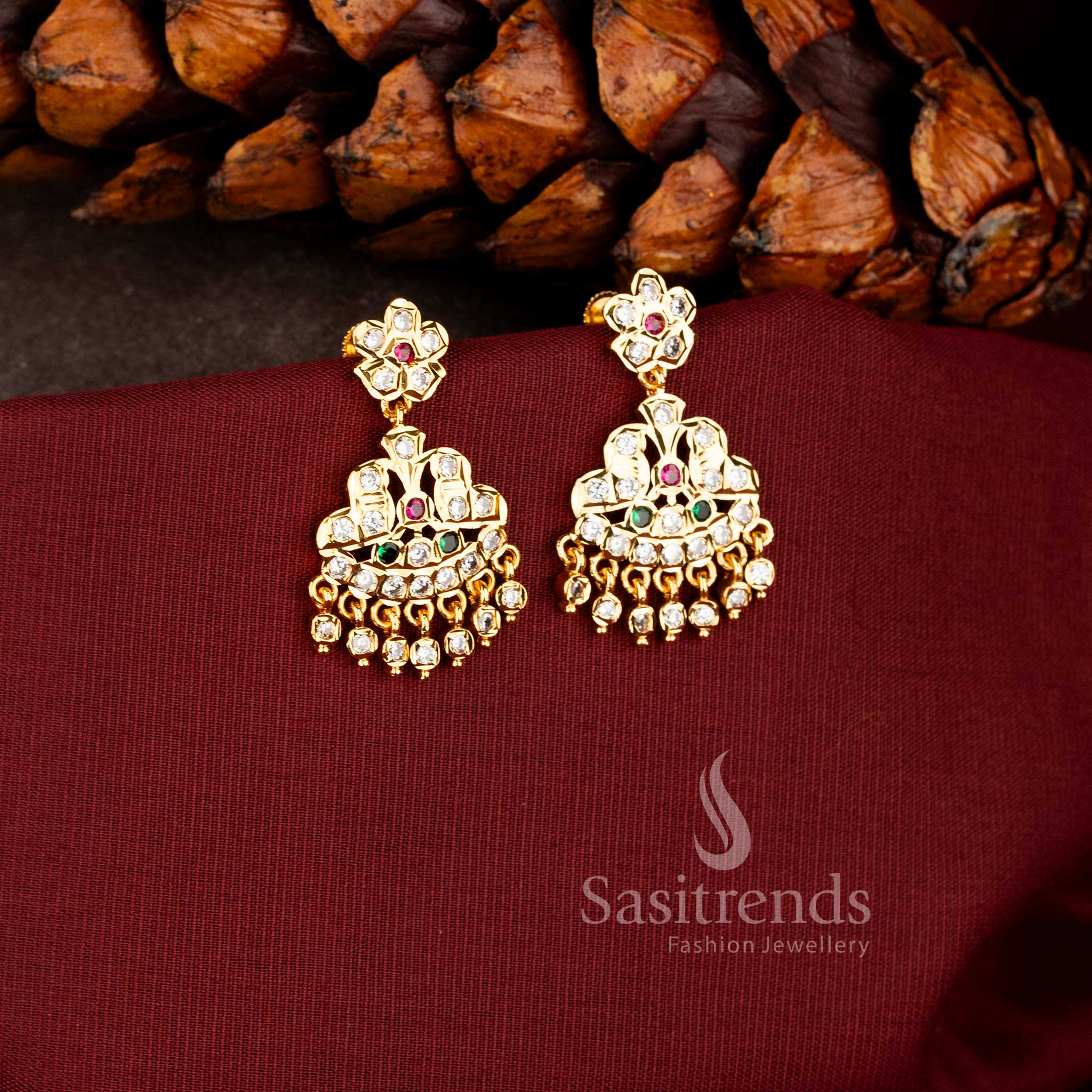 Sasitrends impon micro gold plated floral chandbali dangle earrings  