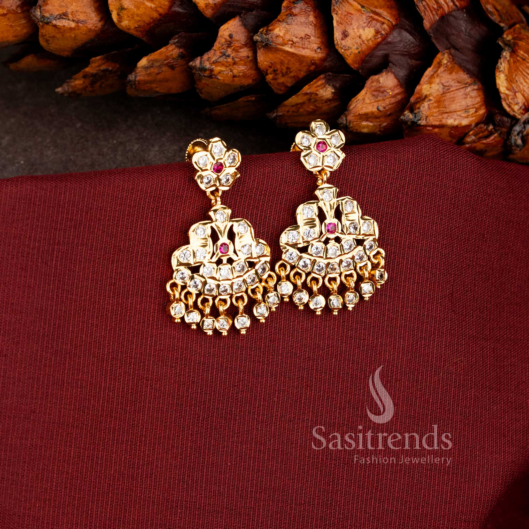 Sasitrends impon micro gold plated floral chandbali dangle earrings  