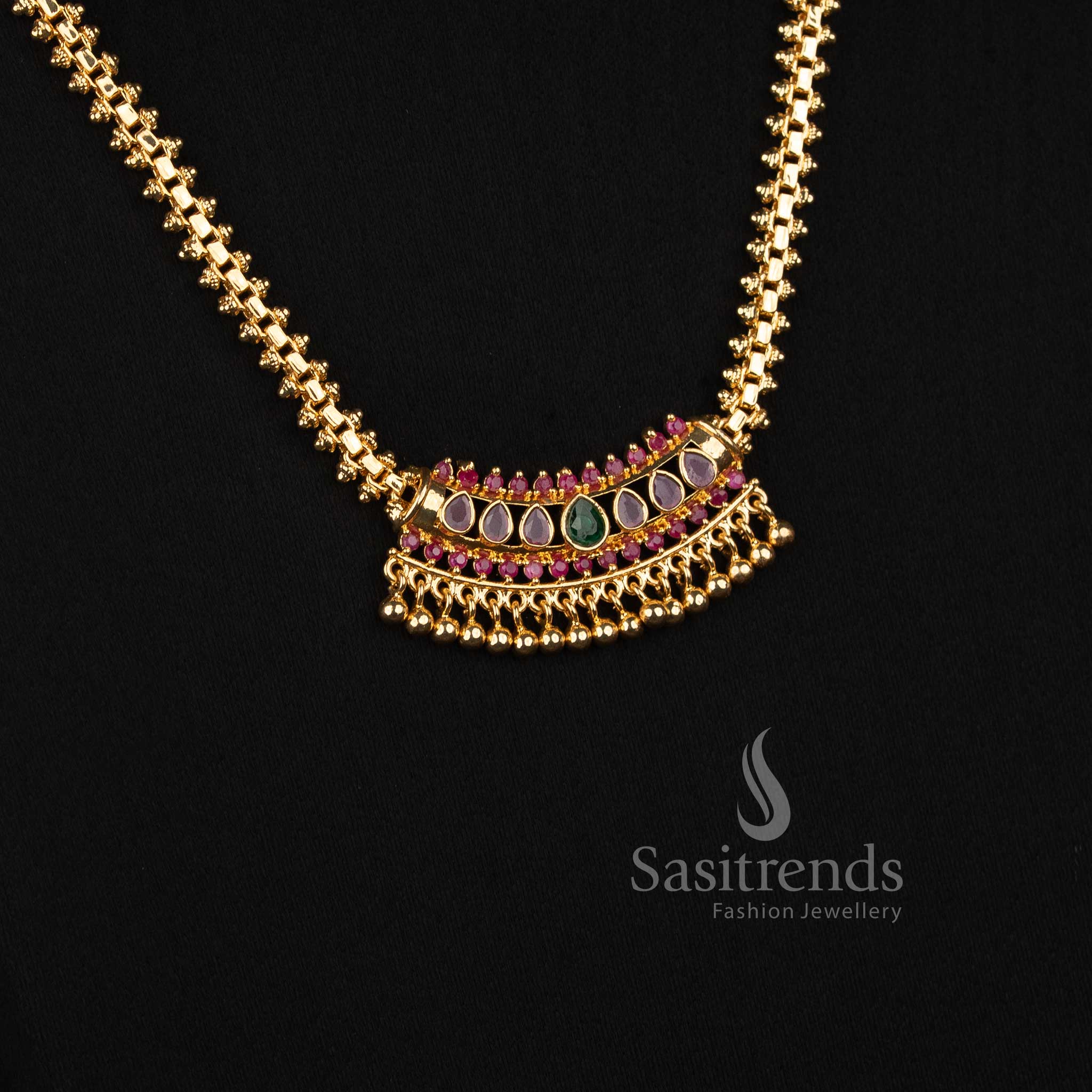 Sasitrends guaranteed one gram micro gold plated Gajiri necklace with teardrop pendant and elegant real gold look