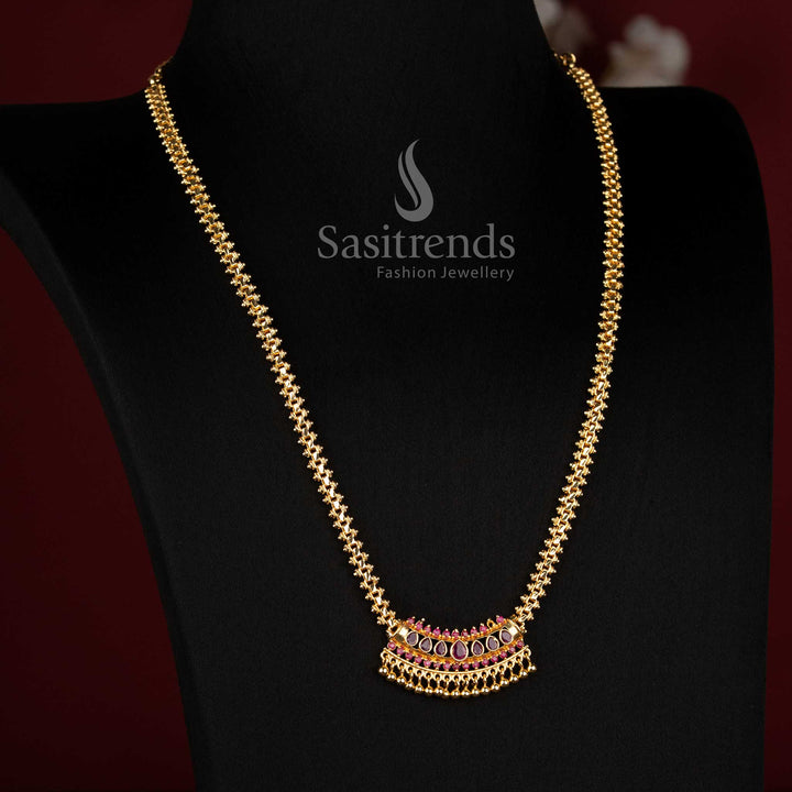 Sasitrends one gram 24K micro gold plated teardrop stone Gajiri necklace with guaranteed real gold look for traditional wear