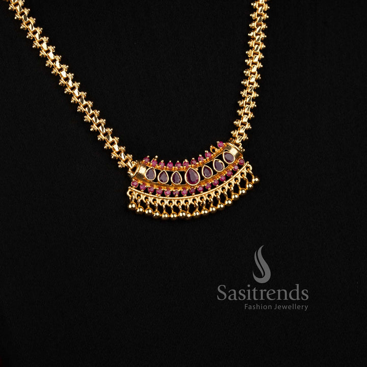 Sasitrends one gram micro gold plated Gajiri necklace with teardrop stone pendant and guaranteed real gold look