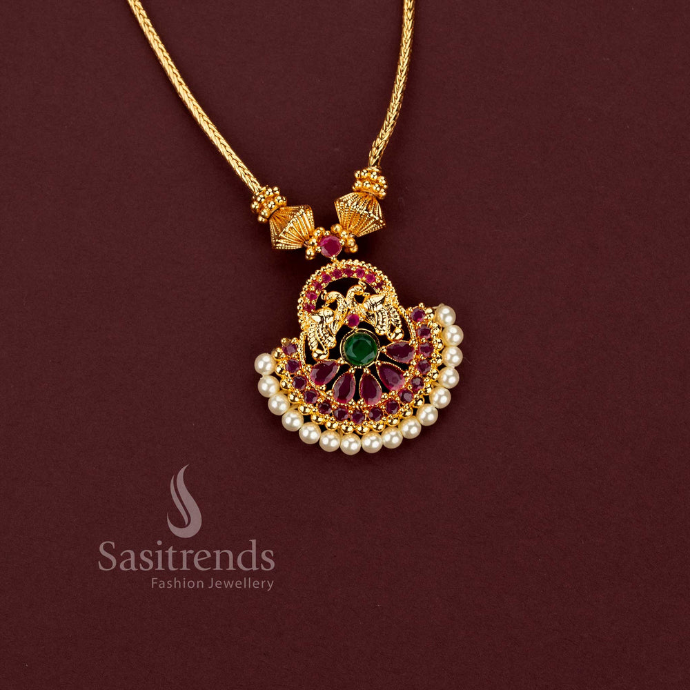 Traditional One Gram 24K Micro Gold Plated Peacock Pendant Necklace - Sasitrends