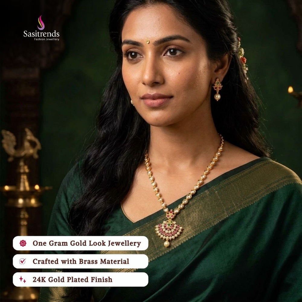 Guaranteed Micro gold plated AD stone necklace set model image - Sasitrends