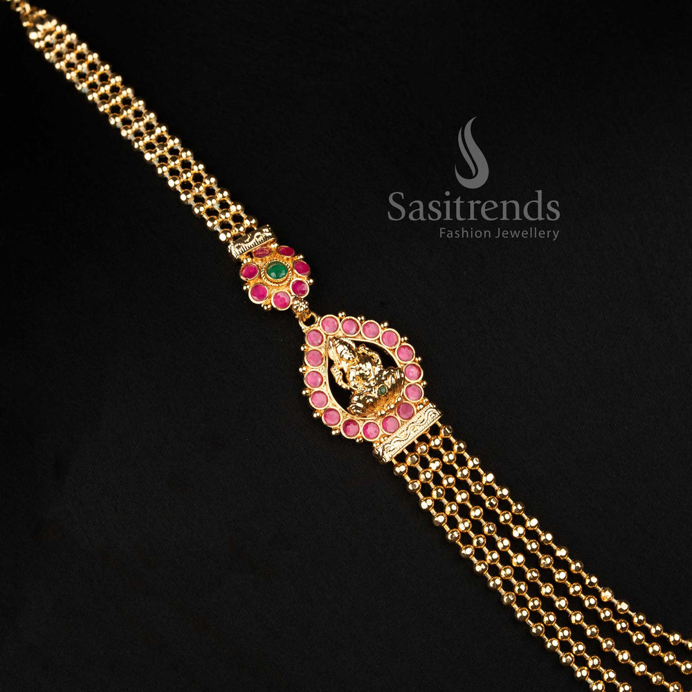 Traditional Five-Layered Micro Gold Plated Golden Bead Necklace with Mugappu Design - Sasitrends