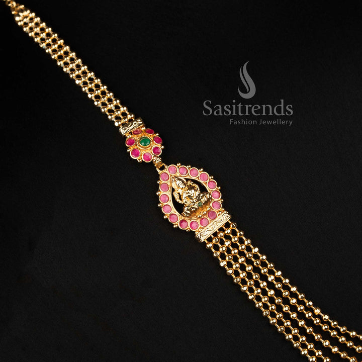 Traditional Five-Layered Micro Gold Plated Golden Bead Necklace with Mugappu Design - Sasitrends