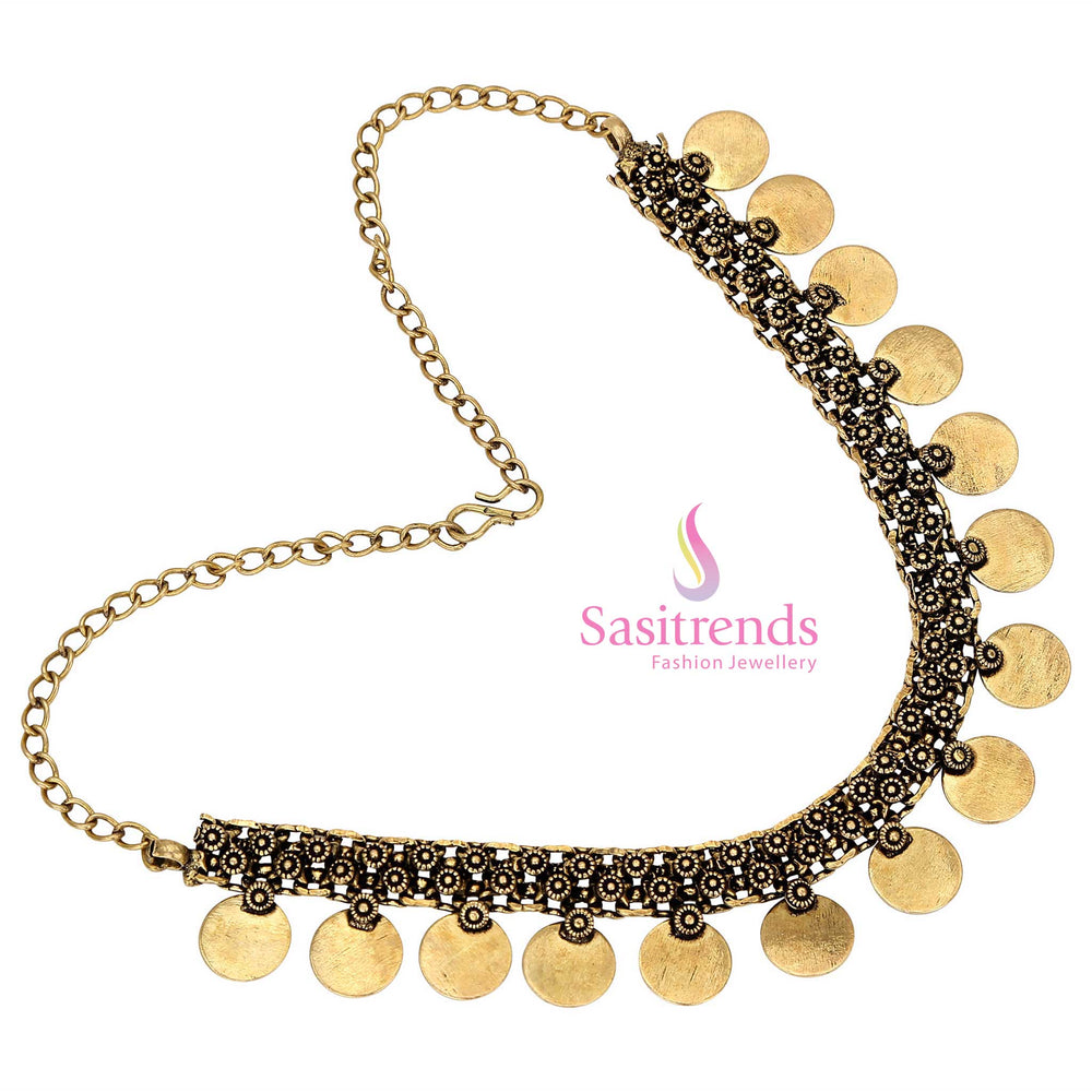Golden heritage shines bright in this antique gold gapped coin necklace, blending temple-inspired tradition with a clean, minimalist ethnic jewellery design – Sasitrends