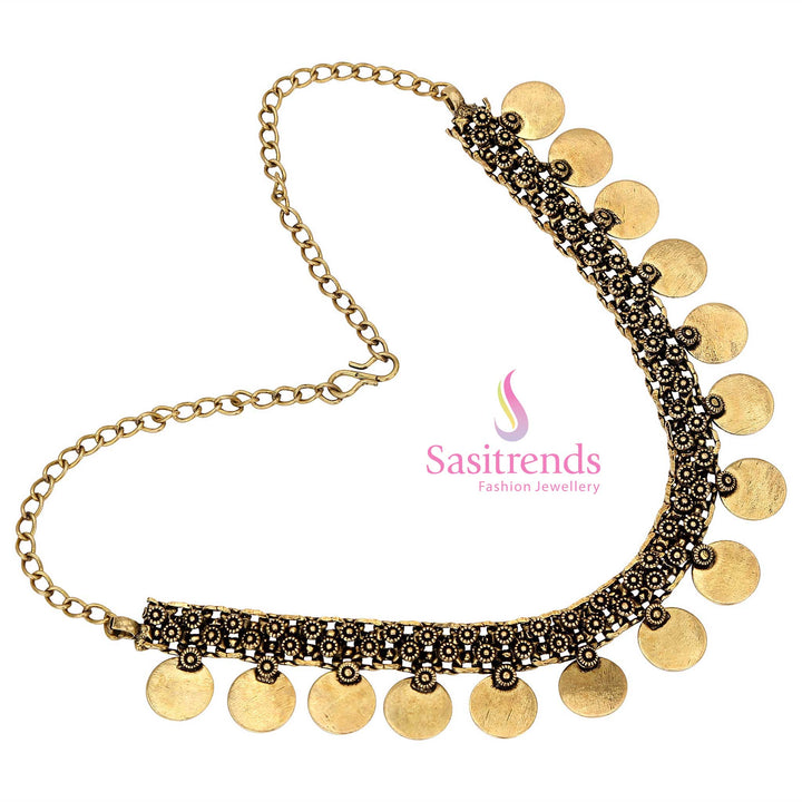 Golden heritage shines bright in this antique gold gapped coin necklace, blending temple-inspired tradition with a clean, minimalist ethnic jewellery design – Sasitrends