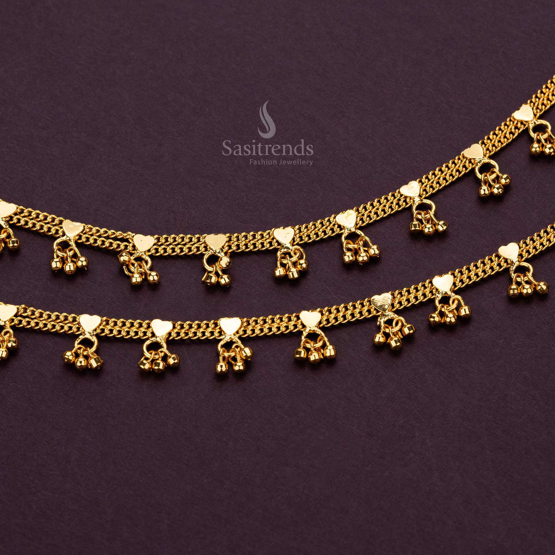 Elegant Micro Gold Plated Heart Designer Payal Anklets with Ball Accents Sasitrends
