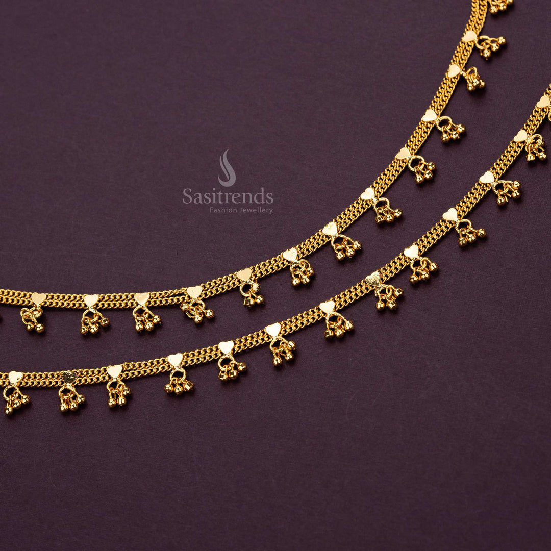 Elegant Micro Gold Plated Heart Designer Payal Anklets with Ball Accents  Sasitrends