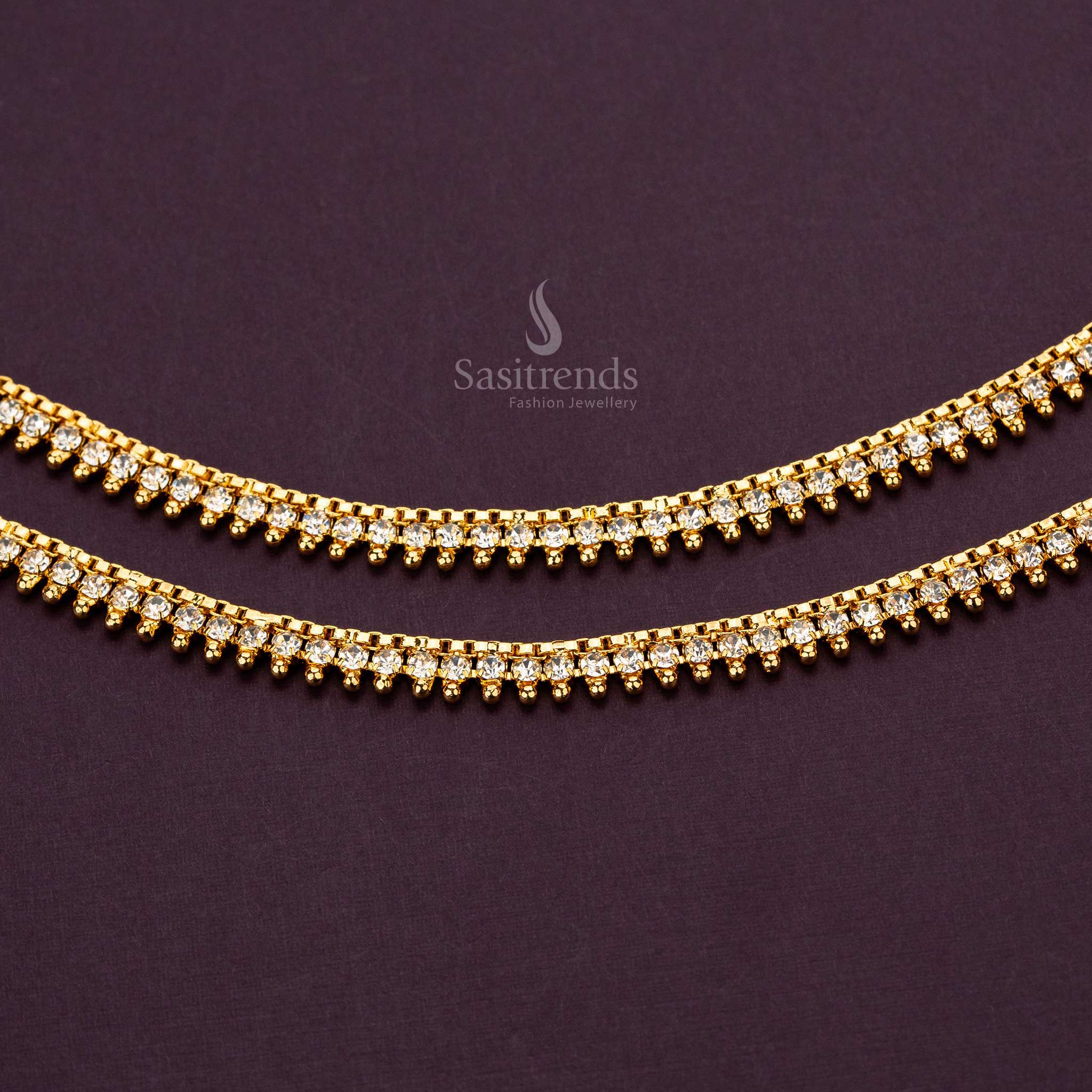 Elegant guaranteed one gram micro gold plated big stone studded anklets sasitrends