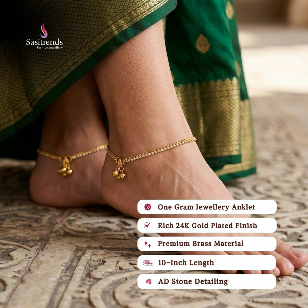 Guaranteed real gold look 24k micro gold plated AD stone anklets model image - Sasitrends