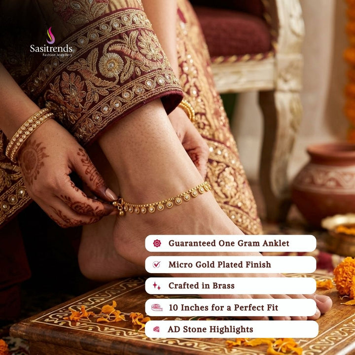 Guaranteed real gold look 24k micro gold plated AD stone anklets model image - Sasitrends