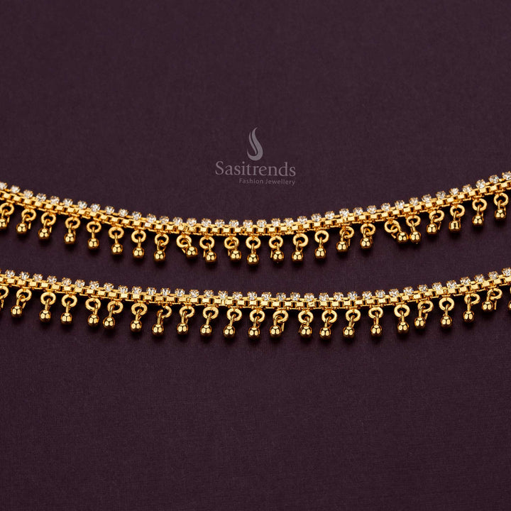 Elegant Micro Gold Plated Anklets with Dangling Beads and Stones - Sasitrends