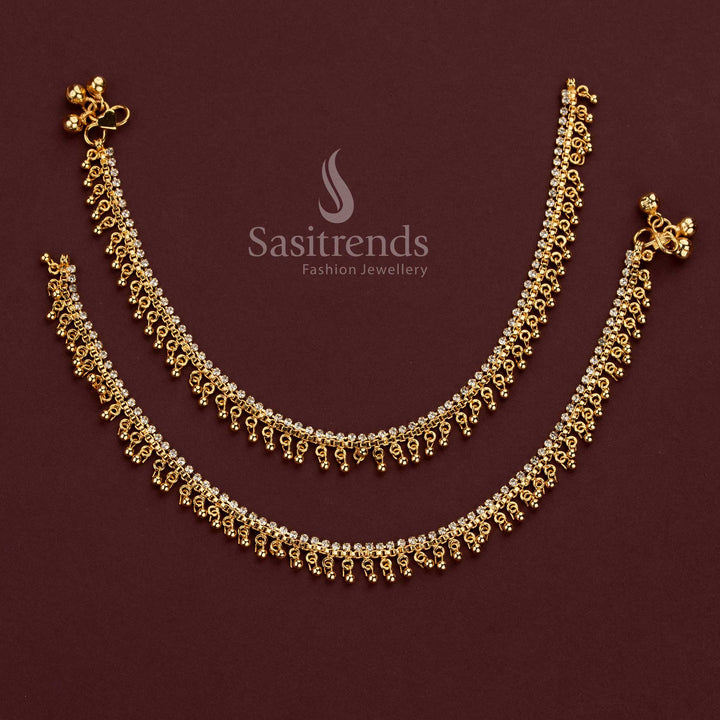 Elegant Micro Gold Plated Anklets with Dangling Beads and Stones - Sasitrends