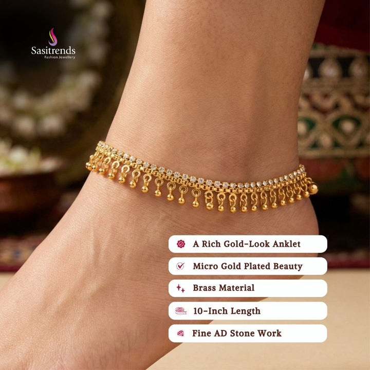 Guaranteed real gold look 24k micro gold plated AD stone anklets model image - Sasitrends