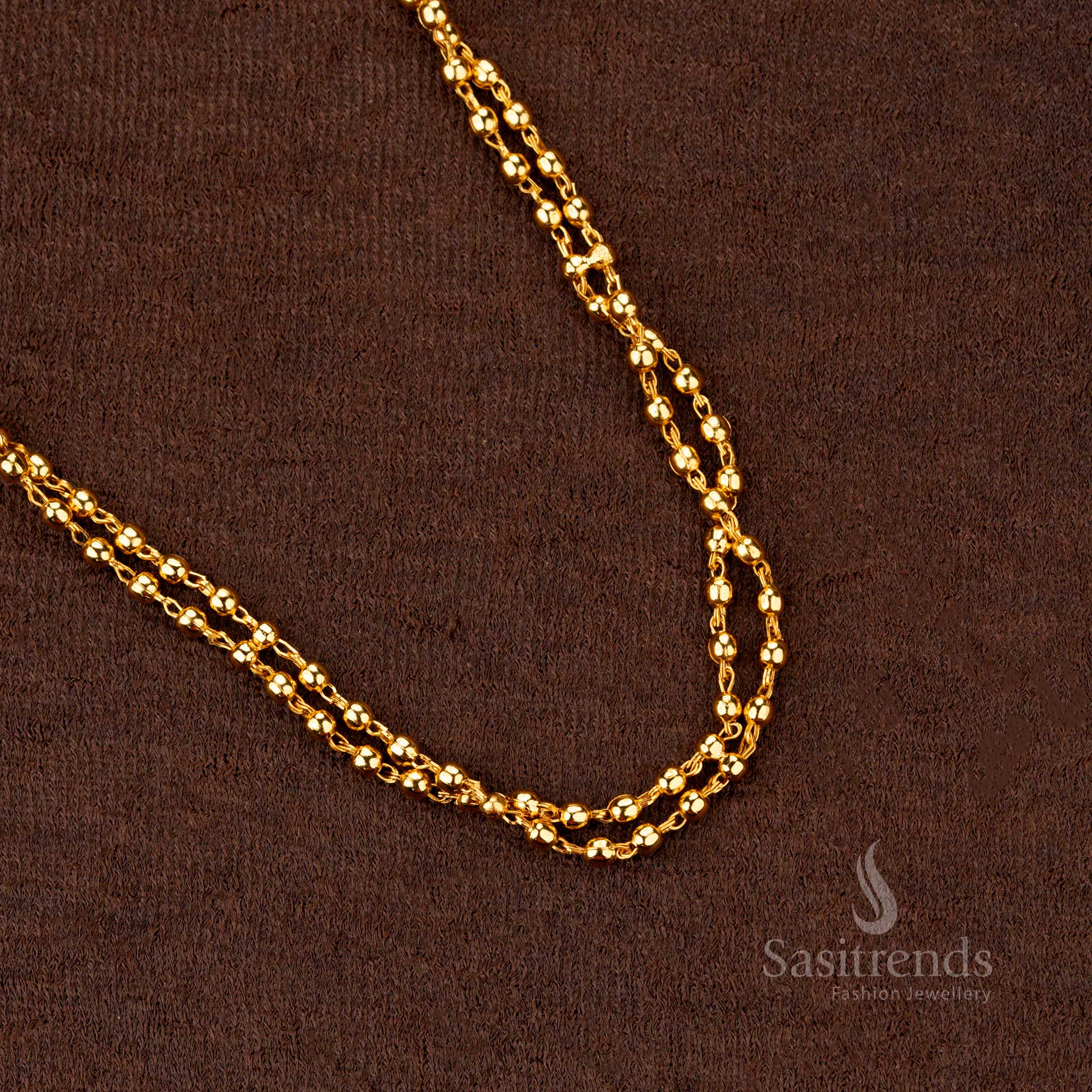 Stunning one-gram gold-plated long chain with ornate golden ball layers, crafted for luxurious and timeless ceremonial wear - Sasitrends