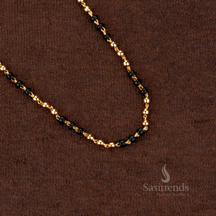 Traditional micro gold plated chain with black and gold beads, a beautiful accessory for any attire - Sasitrends